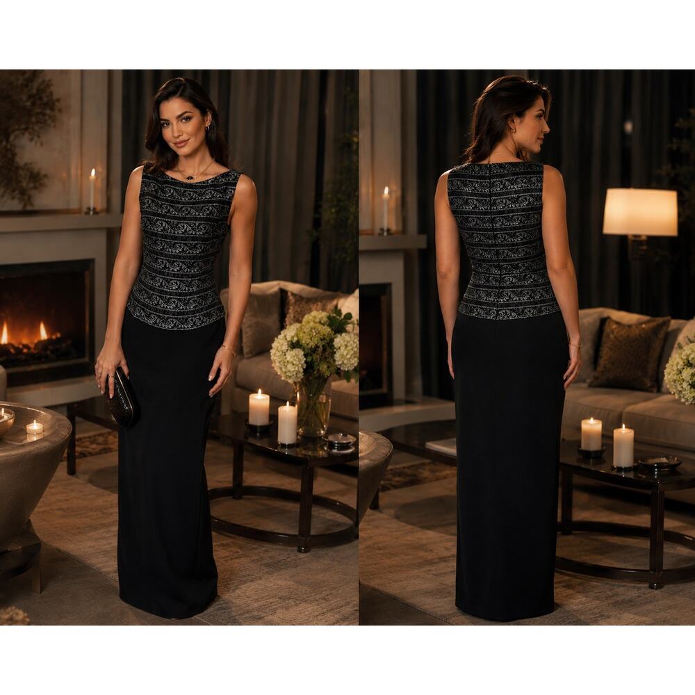 Marie St. Claire Black & Silver Beaded Formal Gown Dress Size 8